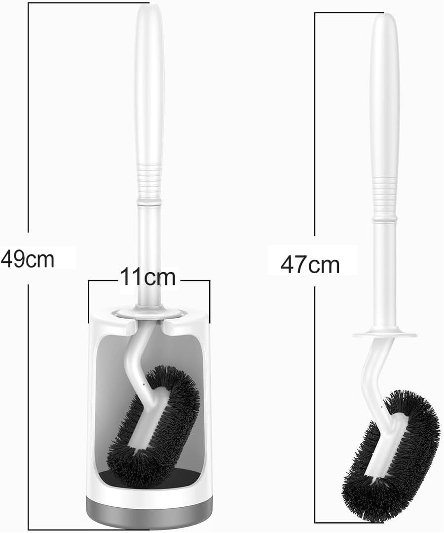 Cart In Mart Modern Curved Design Toilet Bowl Brush and Holder Set For Deep Cleaning - White