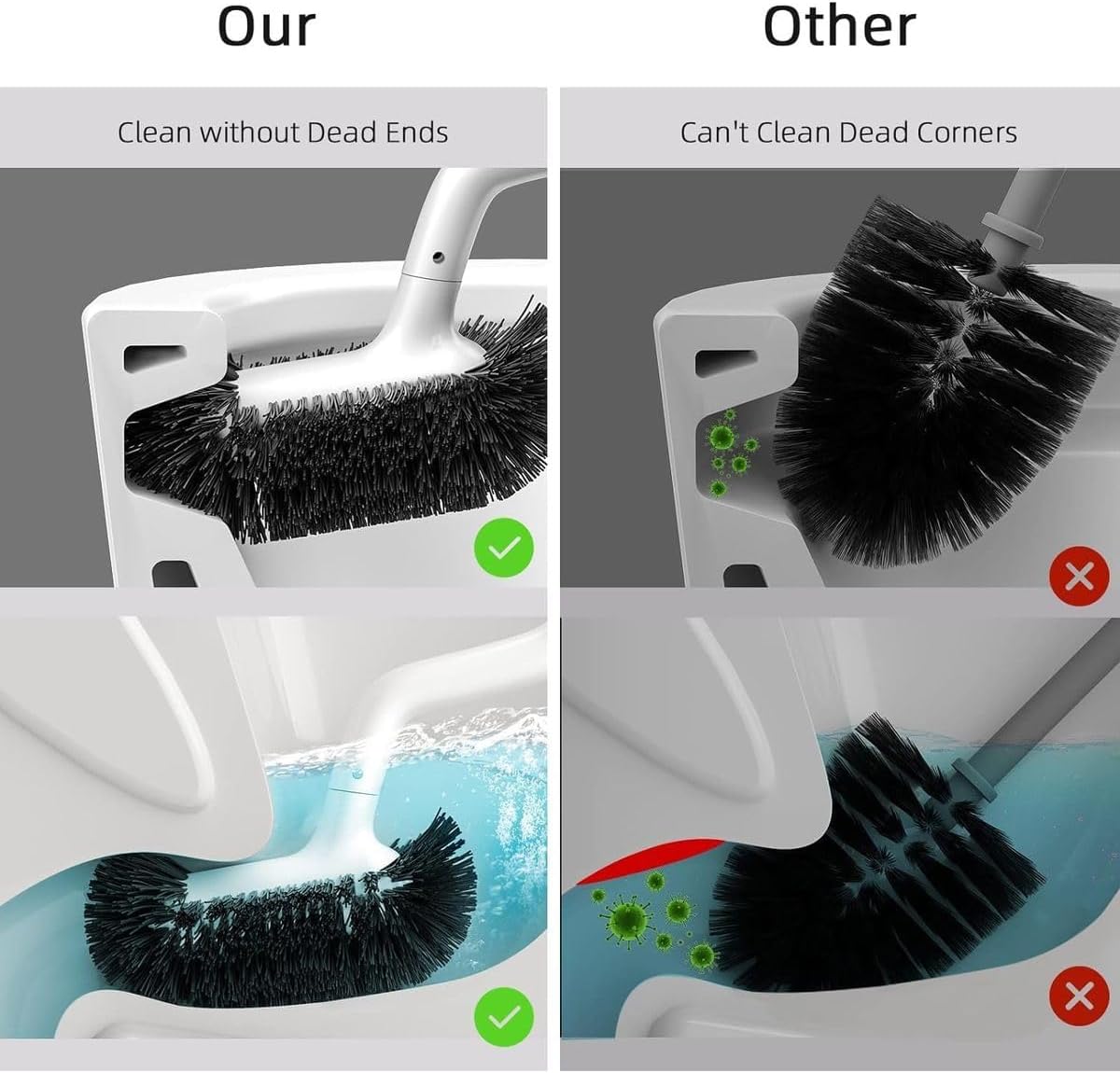 Cart In Mart Modern Curved Design Toilet Bowl Brush and Holder Set For Deep Cleaning - White