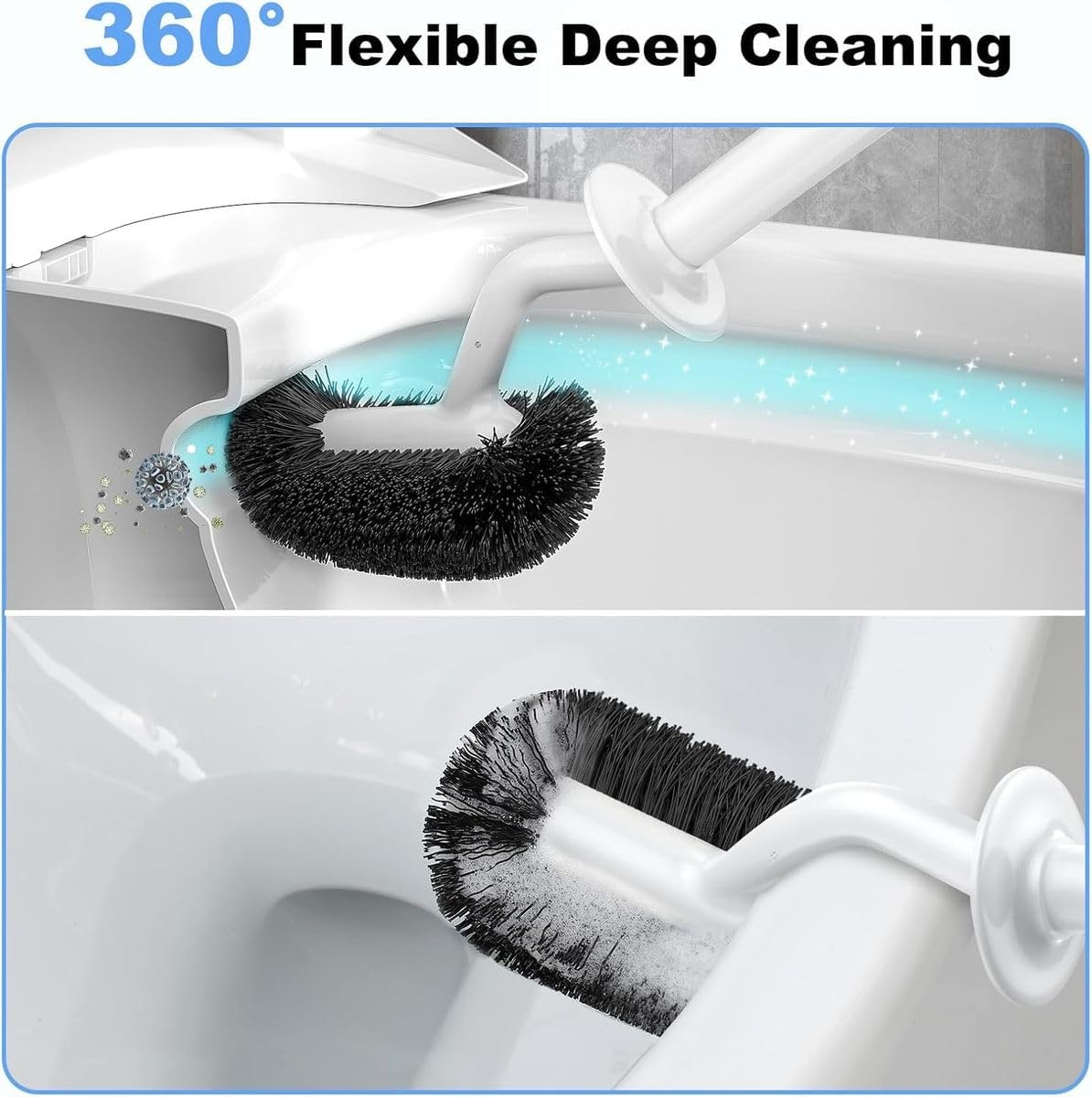Cart In Mart Modern Curved Design Toilet Bowl Brush and Holder Set For Deep Cleaning - White