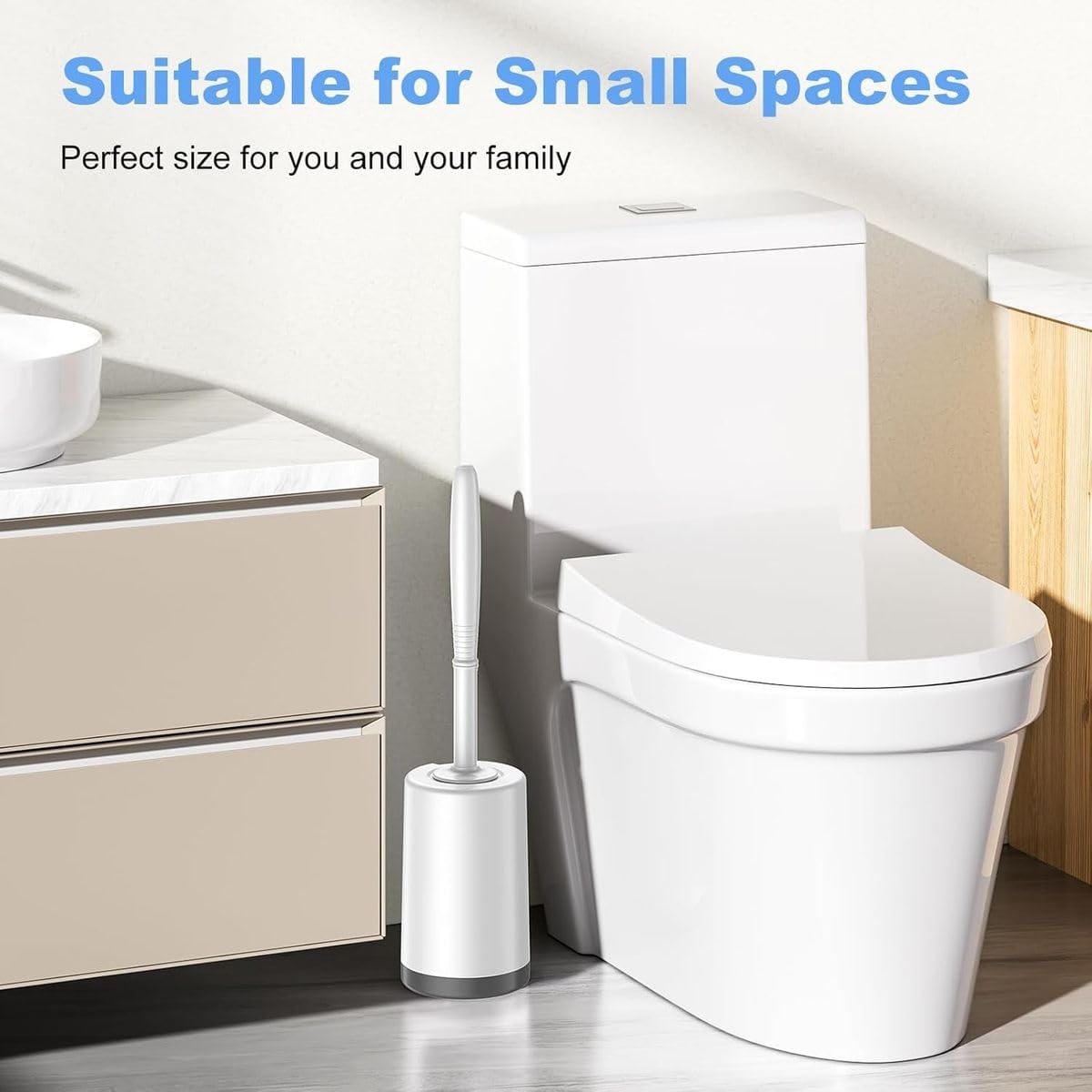 Cart In Mart Modern Curved Design Toilet Bowl Brush and Holder Set For Deep Cleaning - White