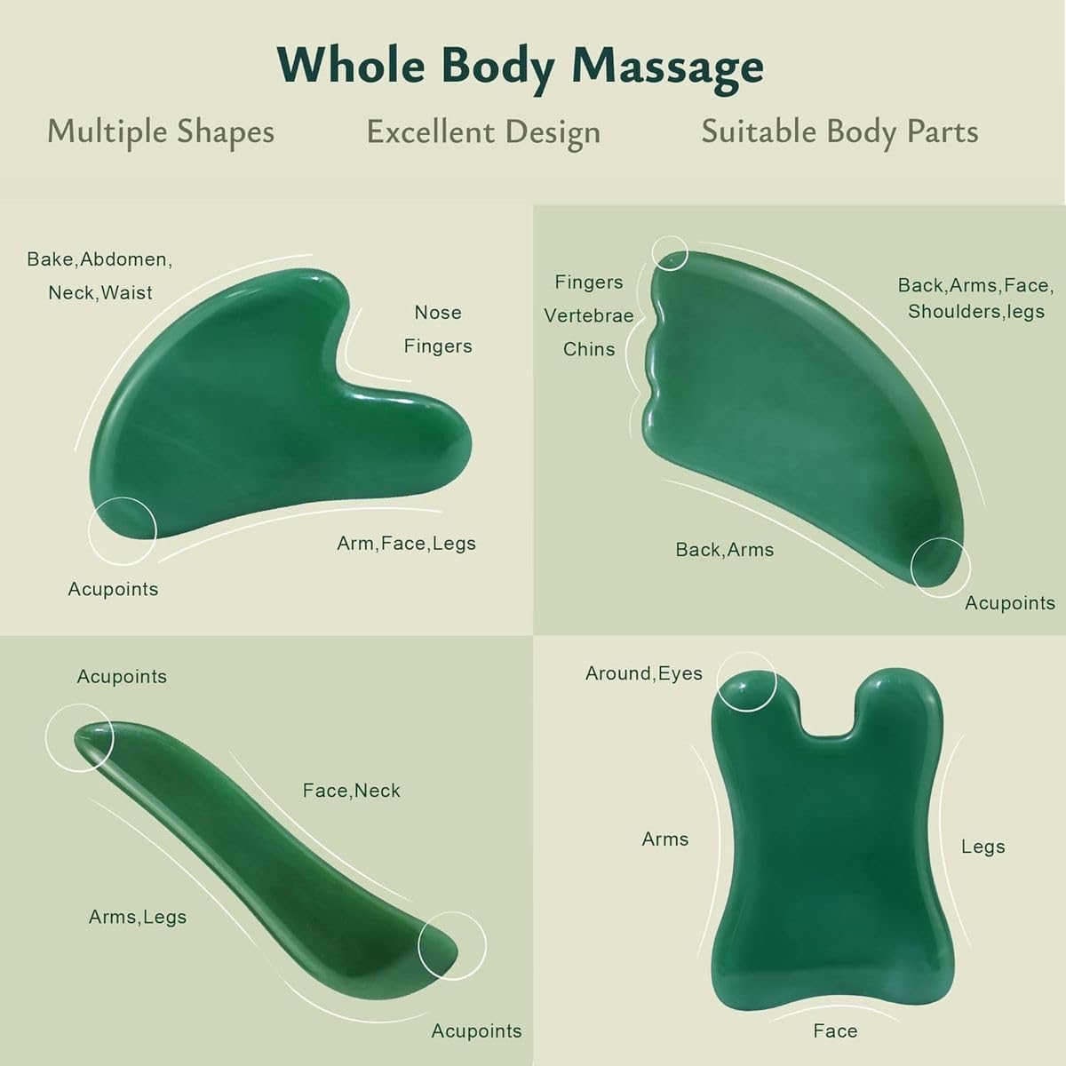 Cart In Mart 4 Piece Gua Sha Facial Scraping Massage Tools For Neck,Face,Eyes, Legs,Back