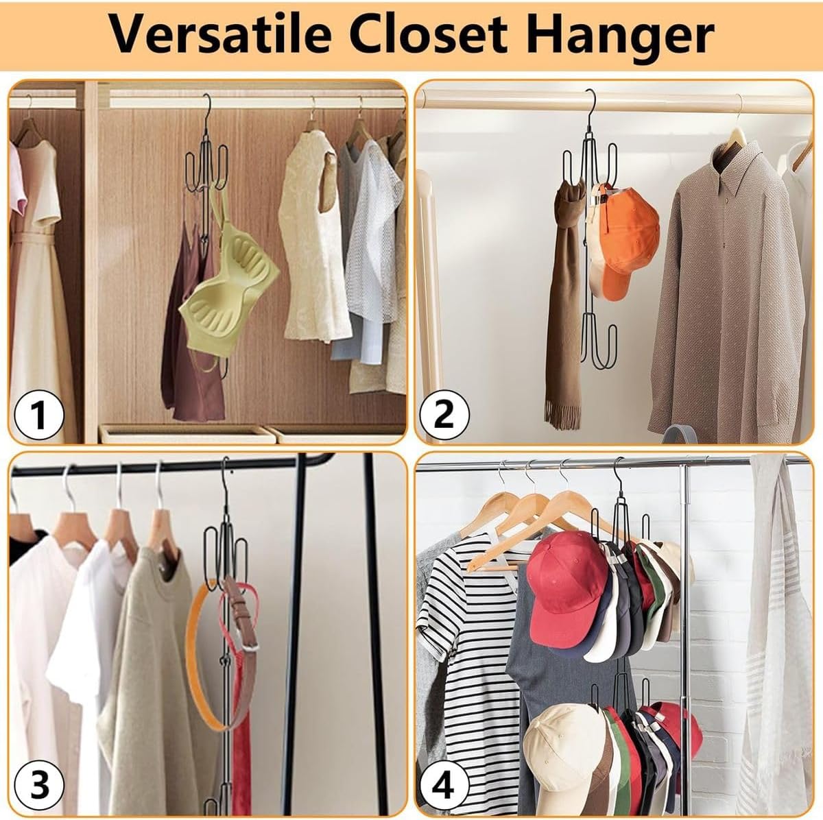 Cart In Mart Hat Hangers For Closet-Baseball Cap Holder Organiser-Stainless Steel-4 Hook