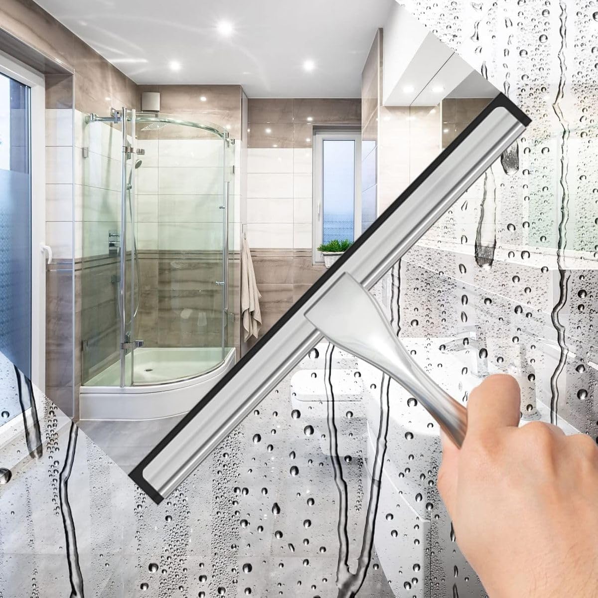 Cart In Mart Stainless Steel Squeegee For Glass Cleaning Shower Door With Adhesive Hooks