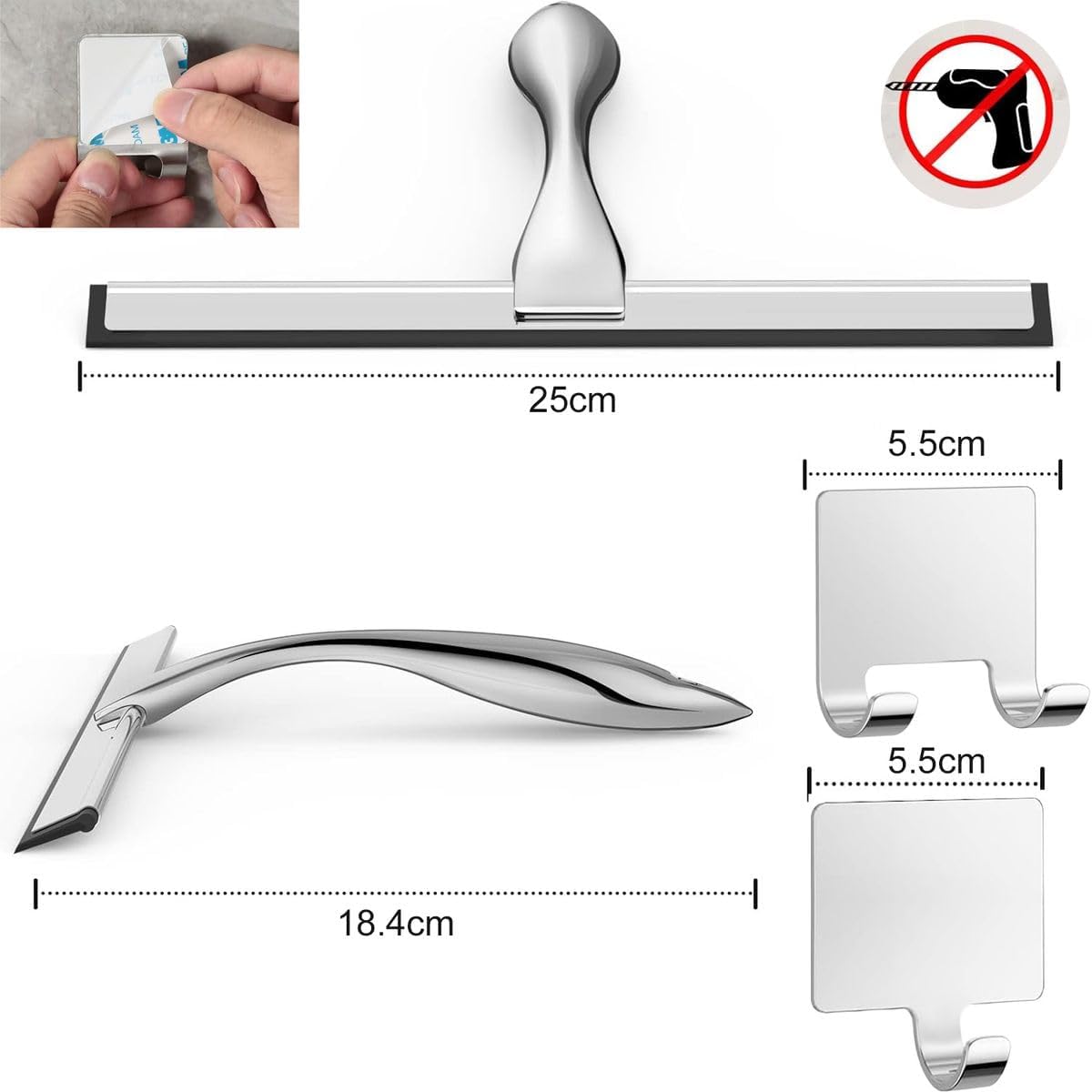 Cart In Mart Stainless Steel Squeegee For Glass Cleaning Shower Door With Adhesive Hooks