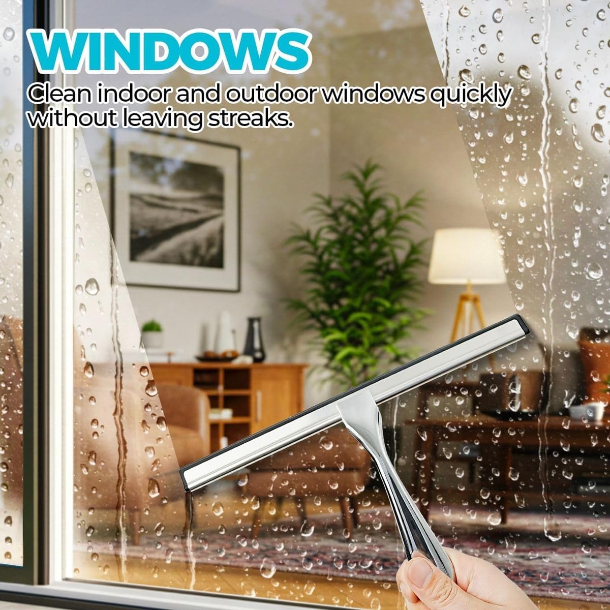Cart In Mart Stainless Steel Squeegee For Glass Cleaning Shower Door With Adhesive Hooks
