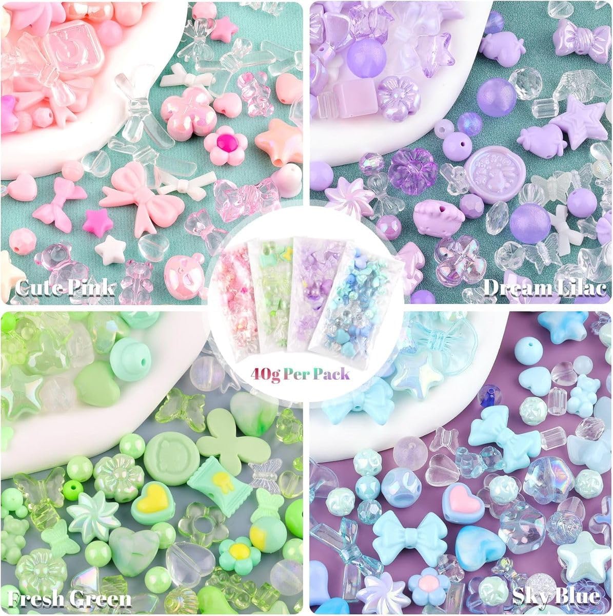 Cart In Mart Assorted Acrylic Beads For Bracelet Making- (160g) 180-240 Piece- 4 Colour
