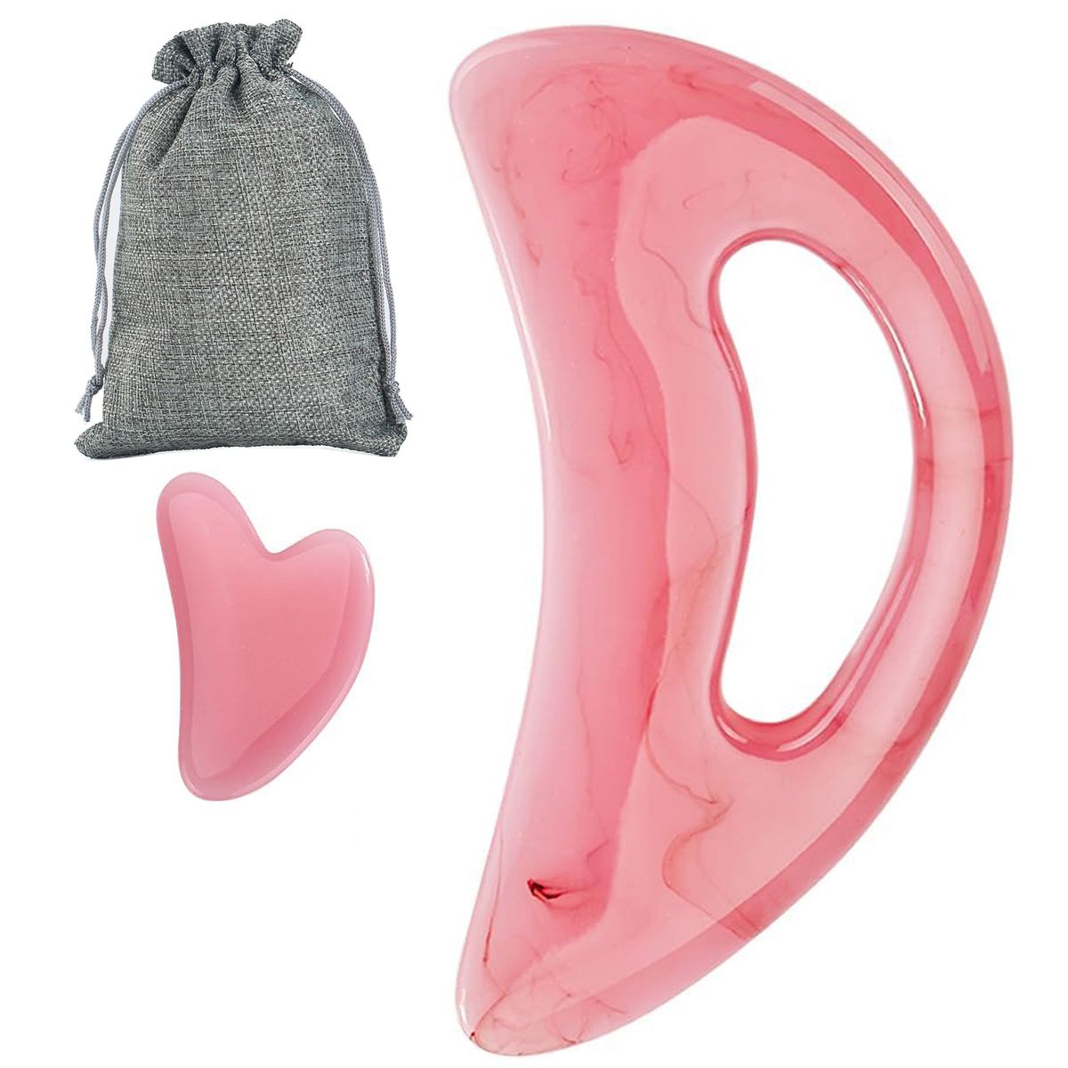 Cart In Mart 2 Piece Gua Sha Face & Body Rose Quartz Massage Eye & Skin Care Tools-Pink