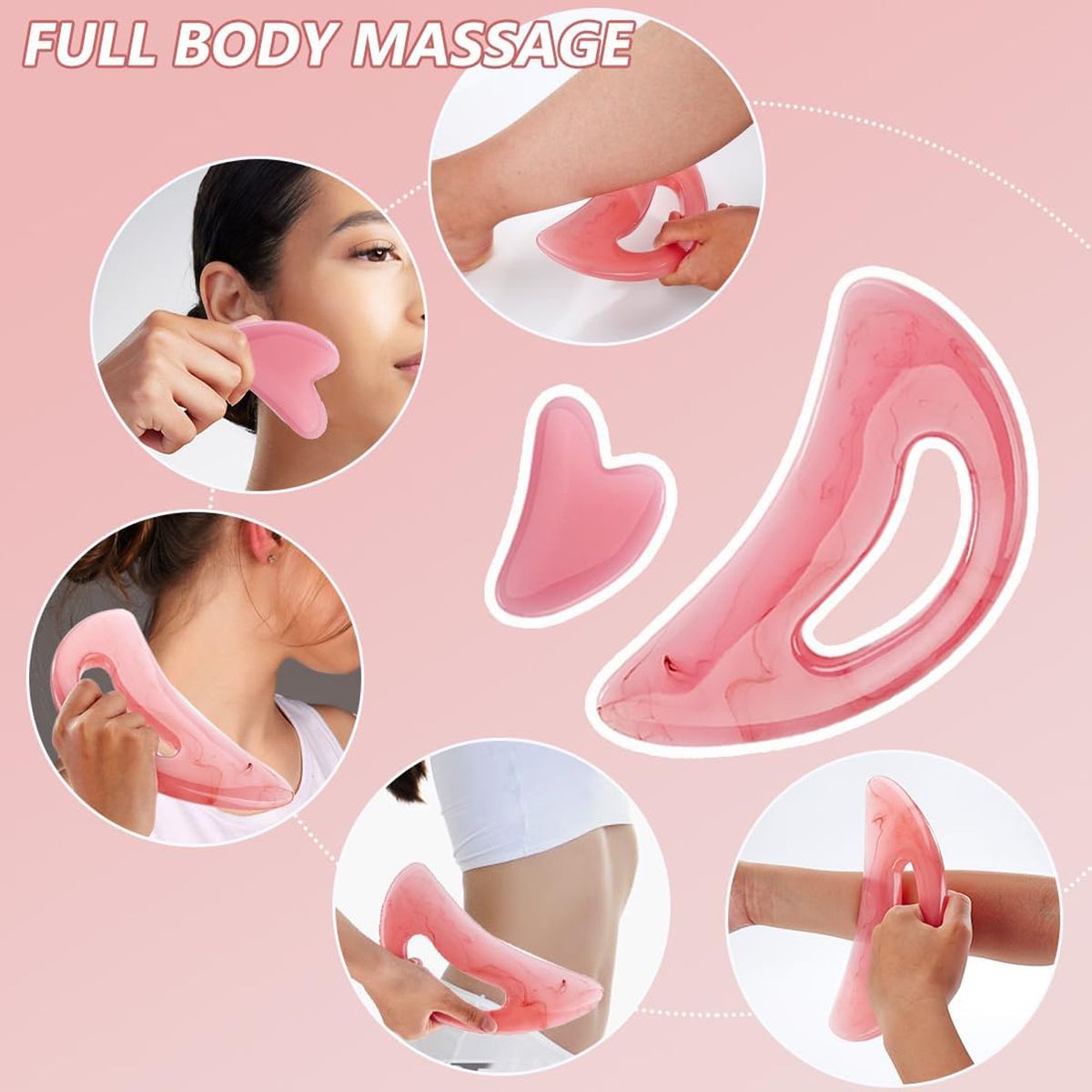 Cart In Mart 2 Piece Gua Sha Face & Body Rose Quartz Massage Eye & Skin Care Tools-Pink