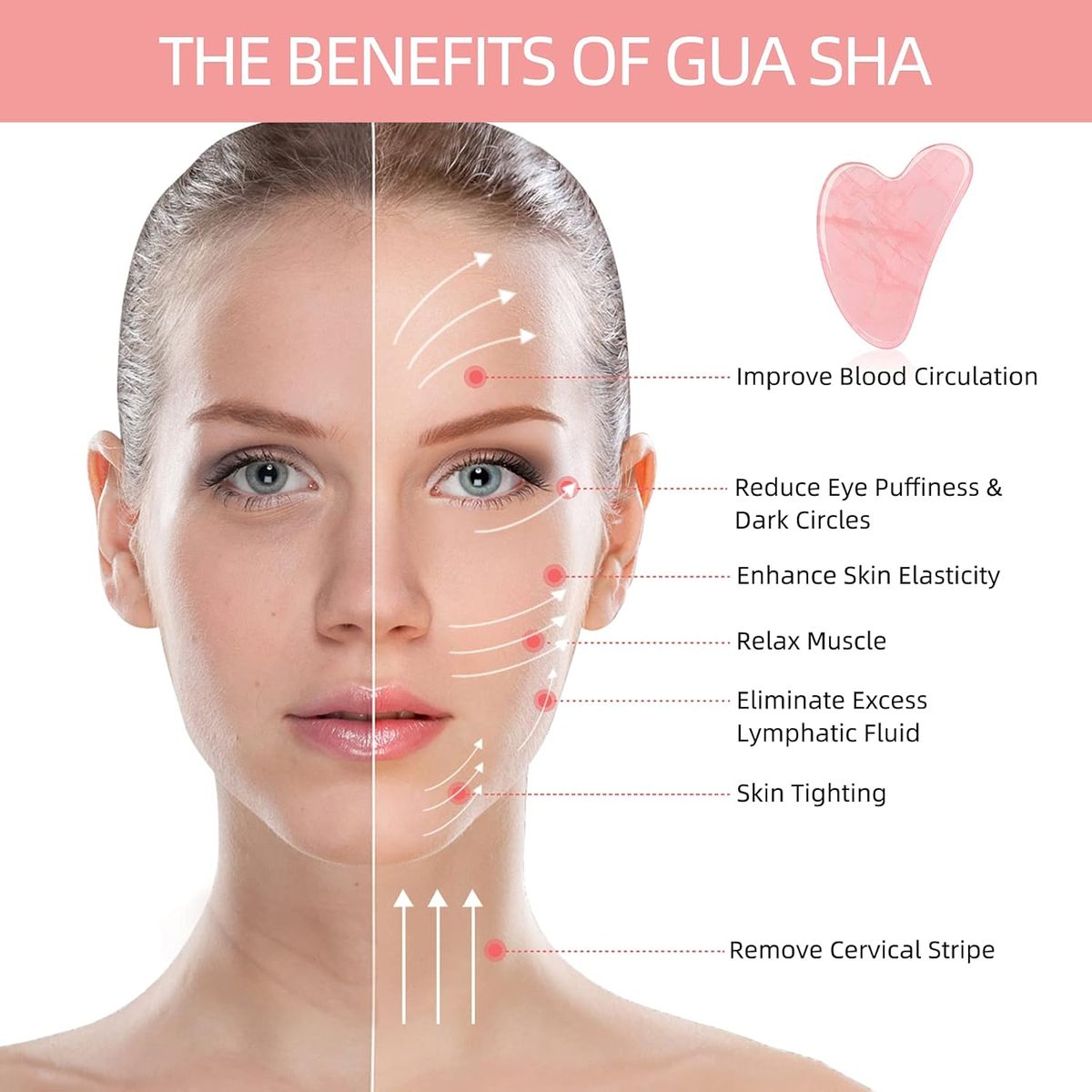 Cart In Mart 2 Piece Gua Sha Face & Body Rose Quartz Massage Eye & Skin Care Tools-Pink