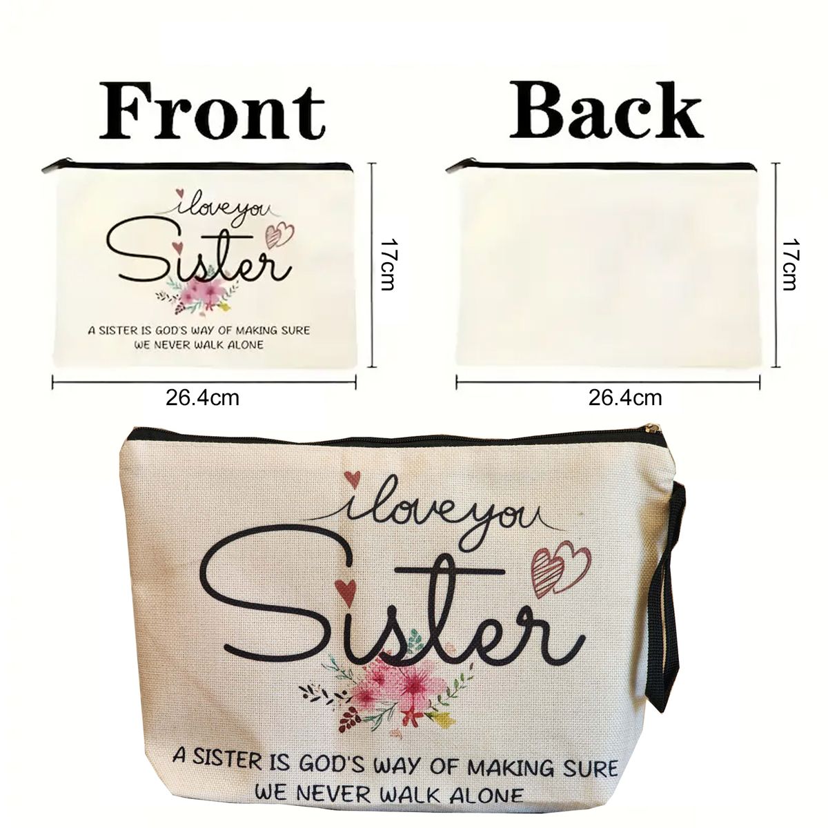 Cart In Mart I Love You Sister Canvas Makeup Bag For Sister Friend Birthday,Graduation