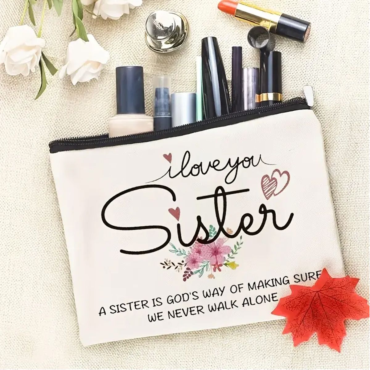 Cart In Mart I Love You Sister Canvas Makeup Bag For Sister Friend Birthday,Graduation