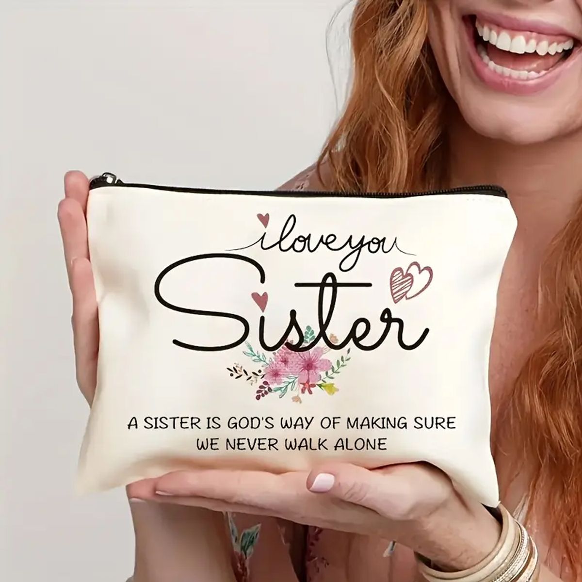 Cart In Mart I Love You Sister Canvas Makeup Bag For Sister Friend Birthday,Graduation