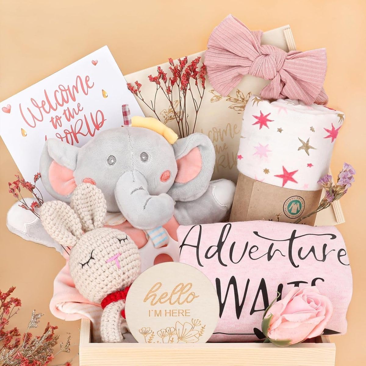 Cart In Mart Unique Baby Girl Gift Basket In Wooden Box,Baby Shower Gifts For Girls