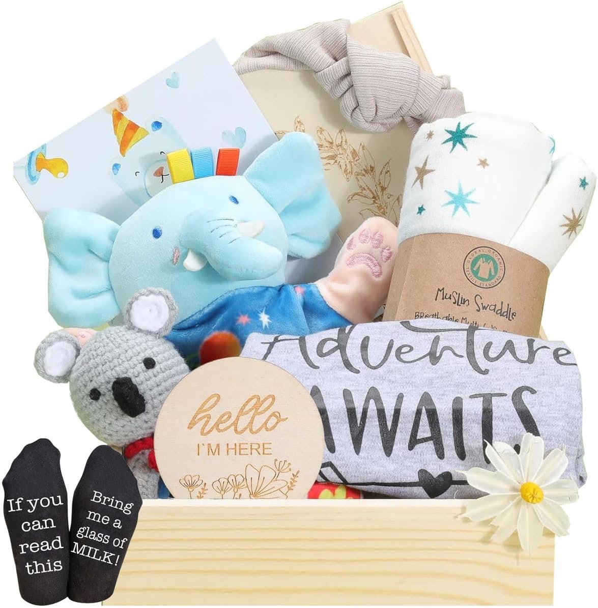 Cart In Mart Unique New Mom Gift Basket In Wooden Box Newborn Baby Boy Baby Shower Set