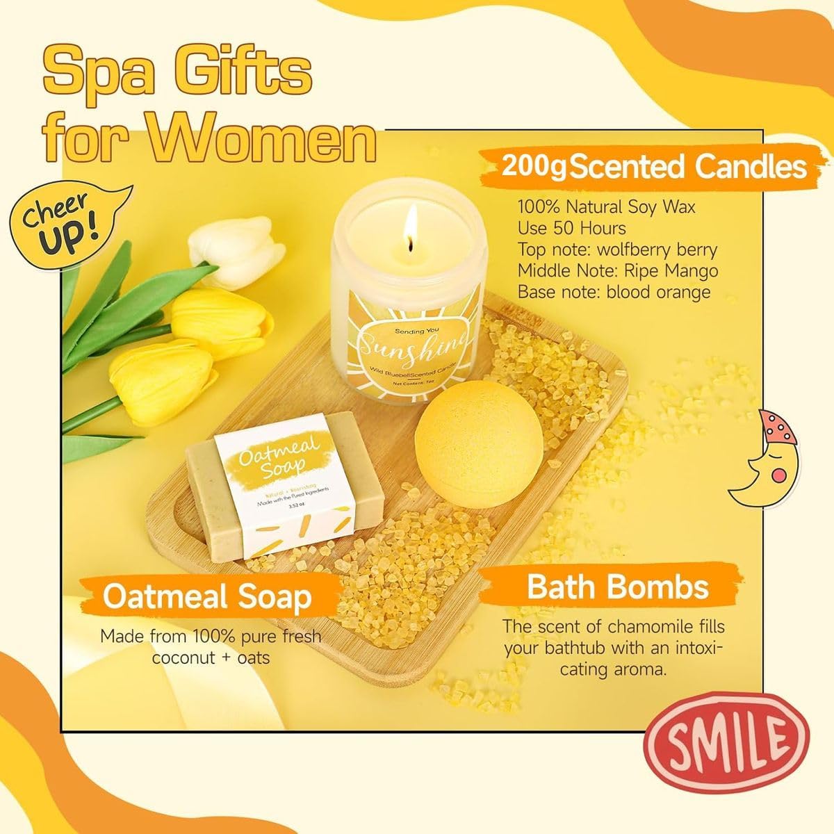 Cart In Mart 13 Piece Sunshine Self-Care Spa Gifts For Women,Relaxing Basket Her Birthday