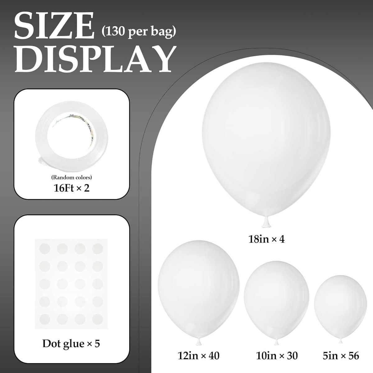 Cart In Mart 129 Piece Latex Balloons For Garland Arch Decor Party Birthday -4 Sizes - White