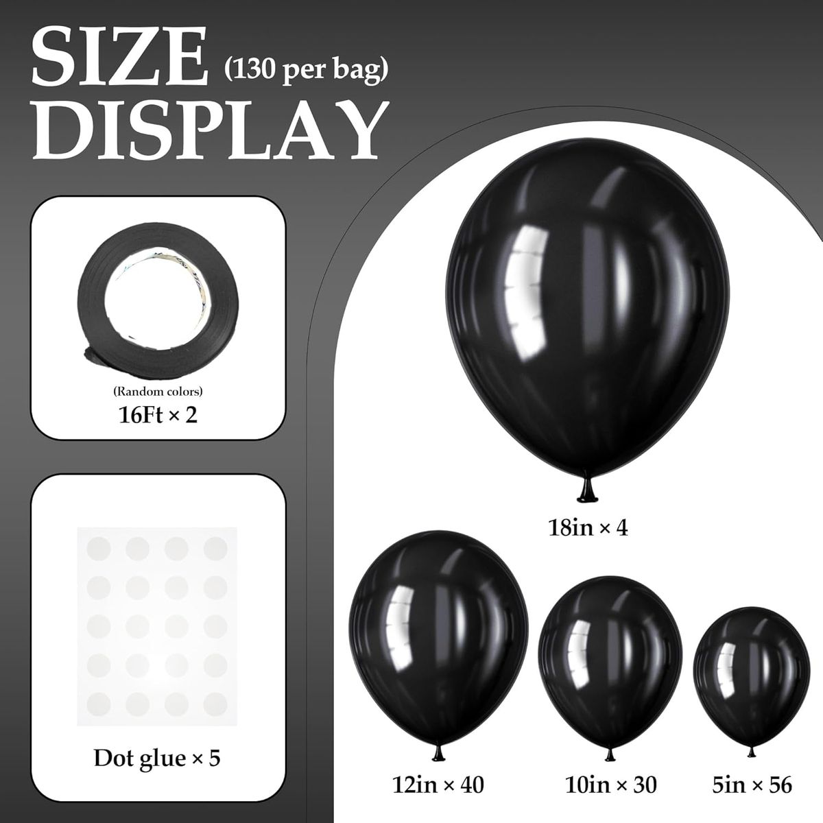 Cart In Mart 129 Piece Latex Balloons For Garland Arch Decor Party Birthday -4 Sizes - Black