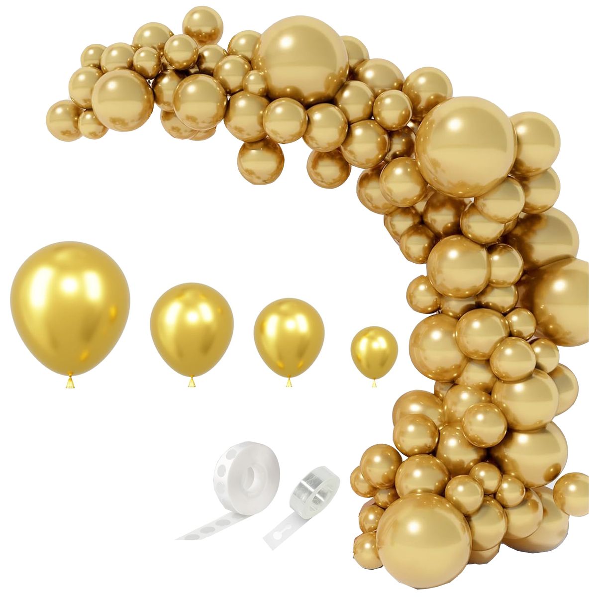 Cart In Mart 129 Piece Latex Balloons For Garland Arch Decor Party Birthday -4 Sizes - Gold