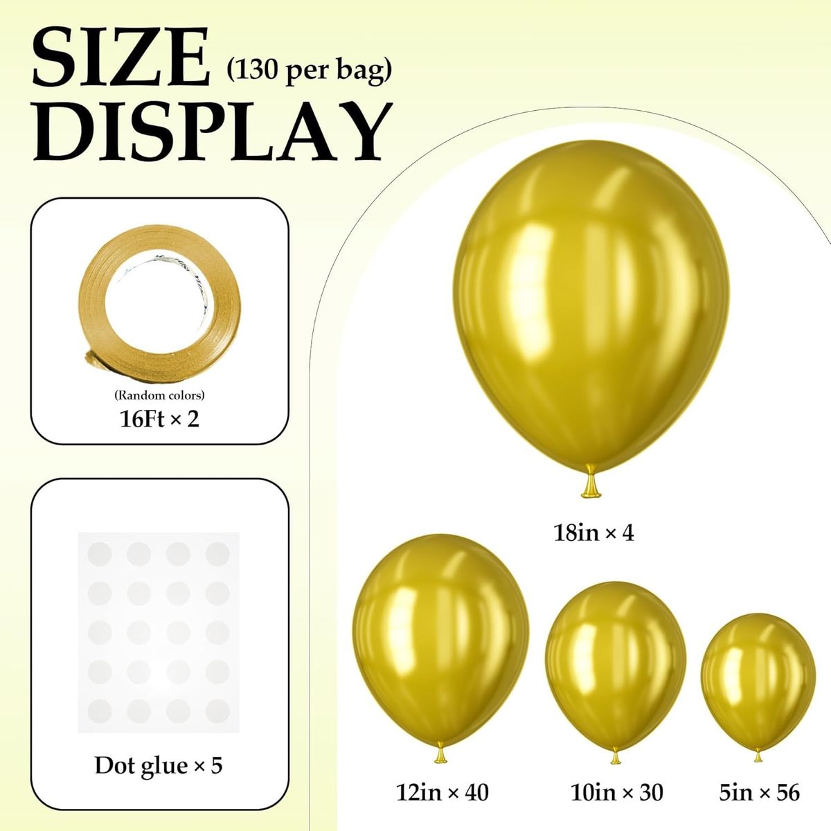 Cart In Mart 129 Piece Latex Balloons For Garland Arch Decor Party Birthday -4 Sizes - Gold