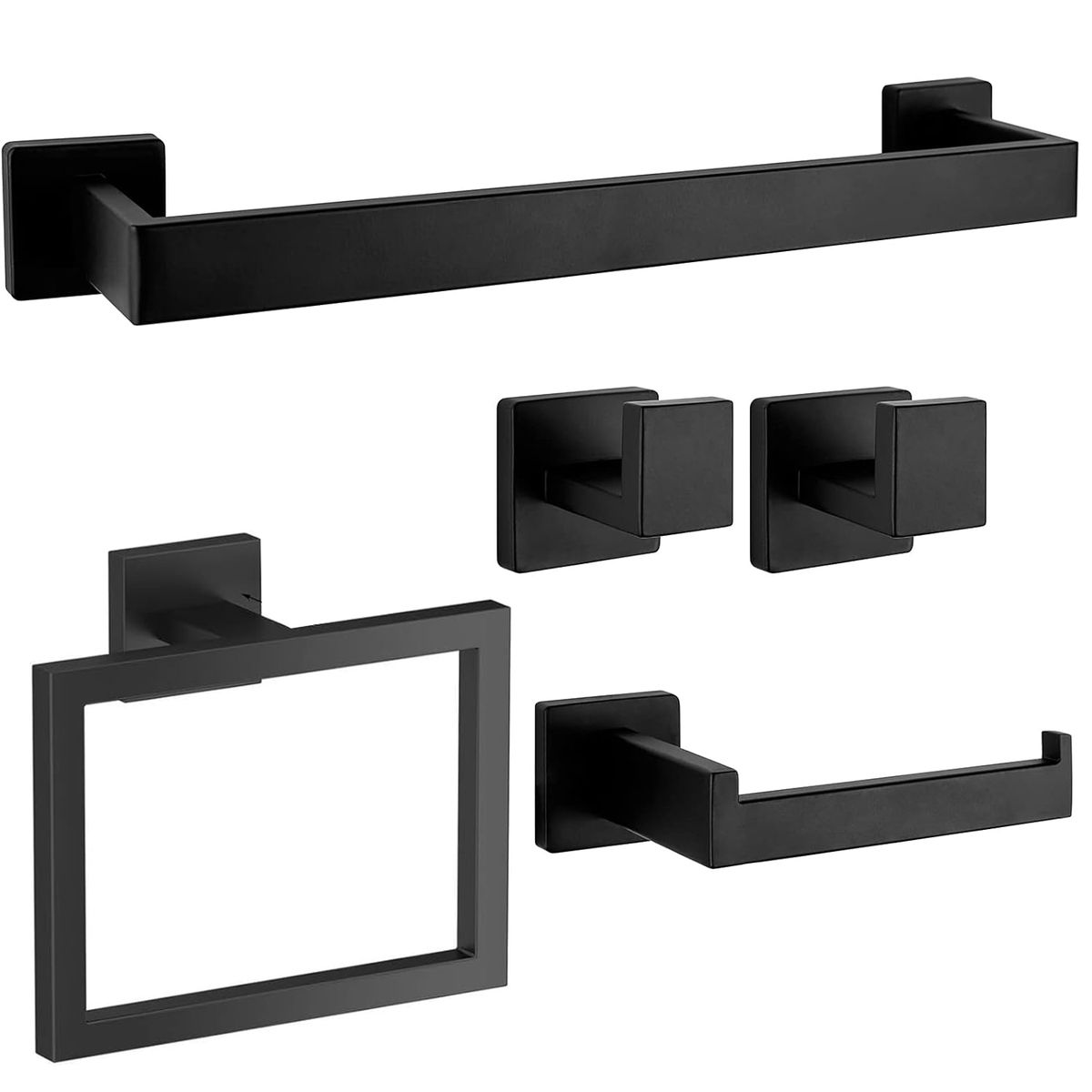Cart In Mart Bathroom Accessories Set-Bath Towel Rack Hanger - Matte Black - 5 Piece