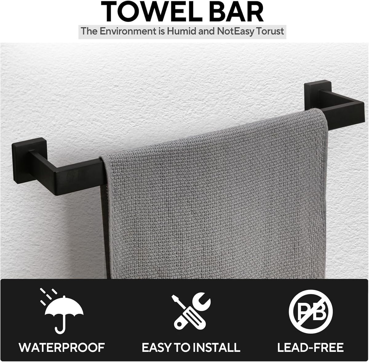 Cart In Mart Bathroom Accessories Set-Bath Towel Rack Hanger - Matte Black - 5 Piece