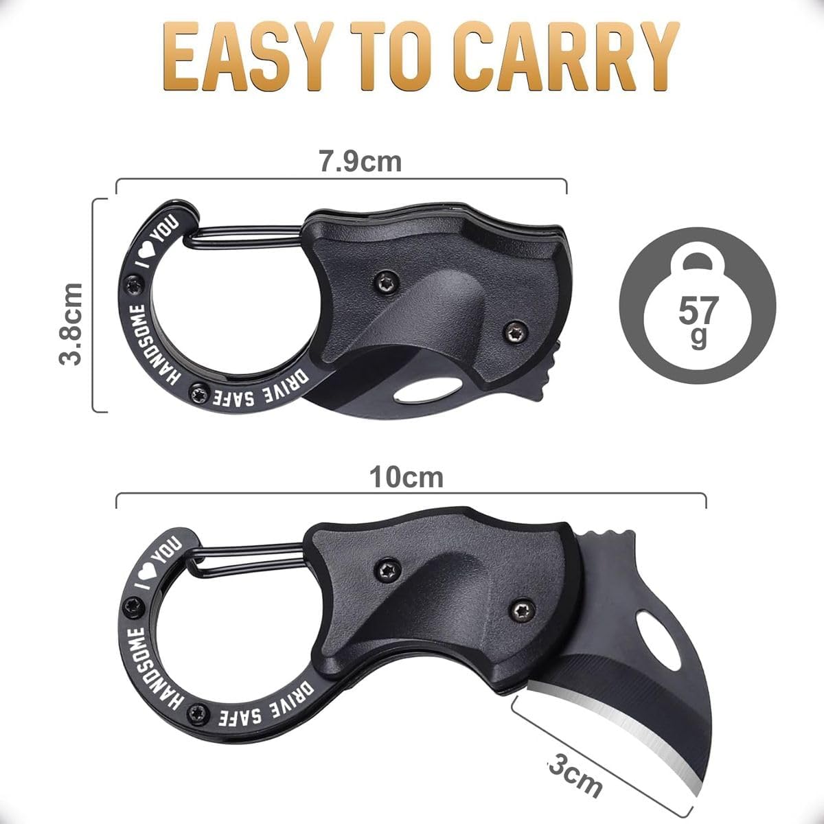 Cart In Mart Small Pocket Knife Gift For Men Dad Him, Keychain Box Cutter, Drive Safe Text