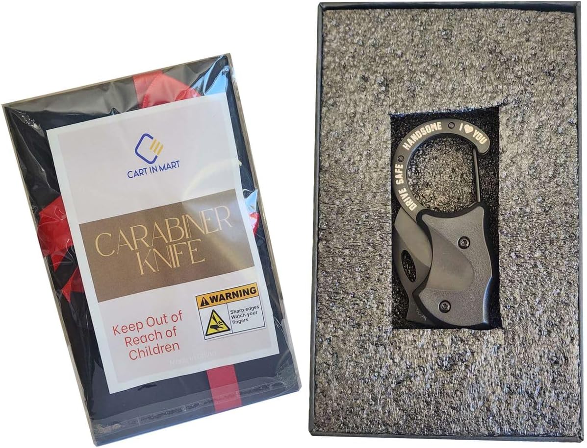 Cart In Mart Small Pocket Knife Gift For Men Dad Him, Keychain Box Cutter, Drive Safe Text