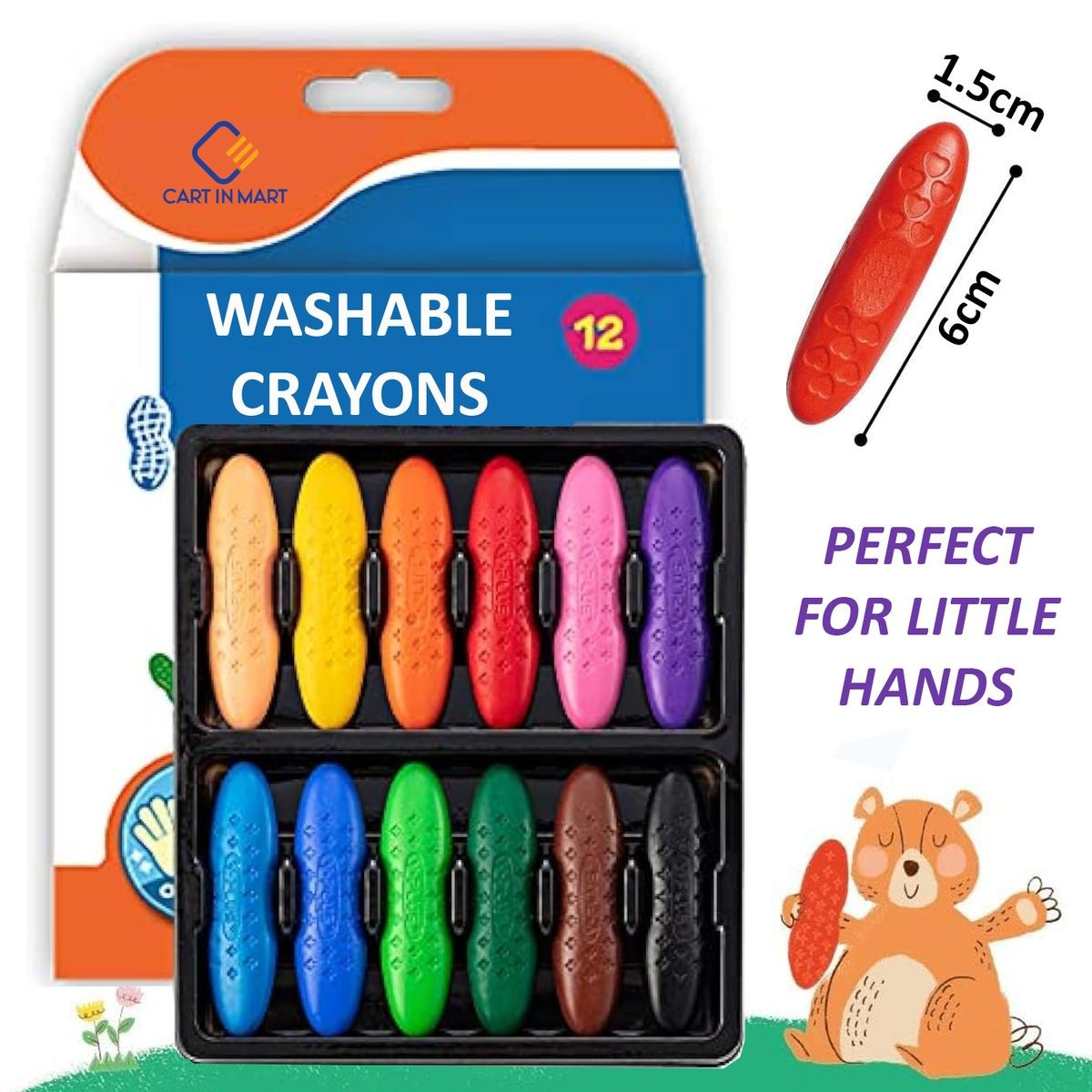 Cart In Mart Kids' Peanut Washable Non-Toxic Baby Coloring Crayons - 12 Pack