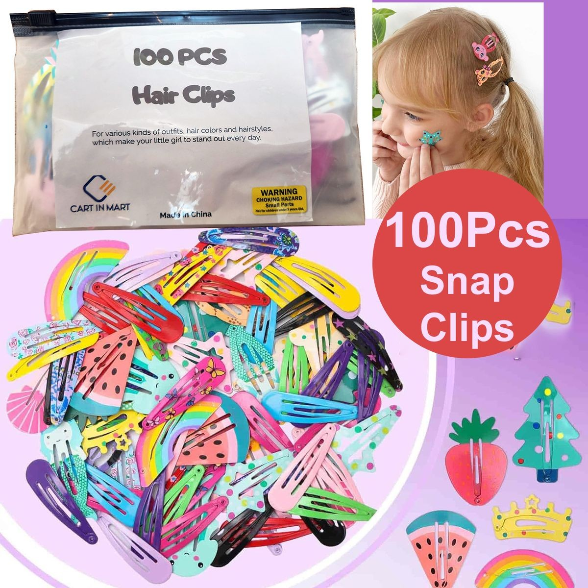 Cart In Mart Hair Clips For Girls Women Teens Metal Snap Hair Pin, Barrettes - 100 Piece