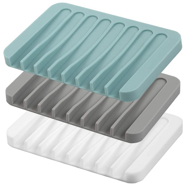 Cart In Mart 3 Piece Self Draining Premium Silicone Soap Holder Dish For Bathroom Kitchen