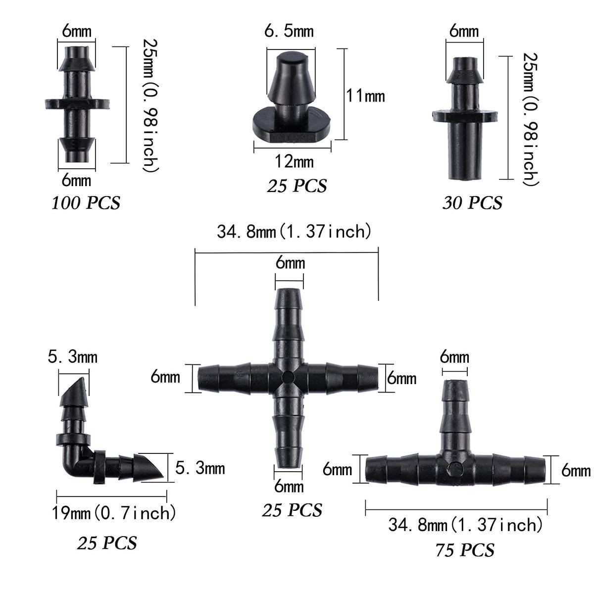 Cart In Mart 280 Piece Barbed Connectors Drip Irrigation Fittings Parts Kit
