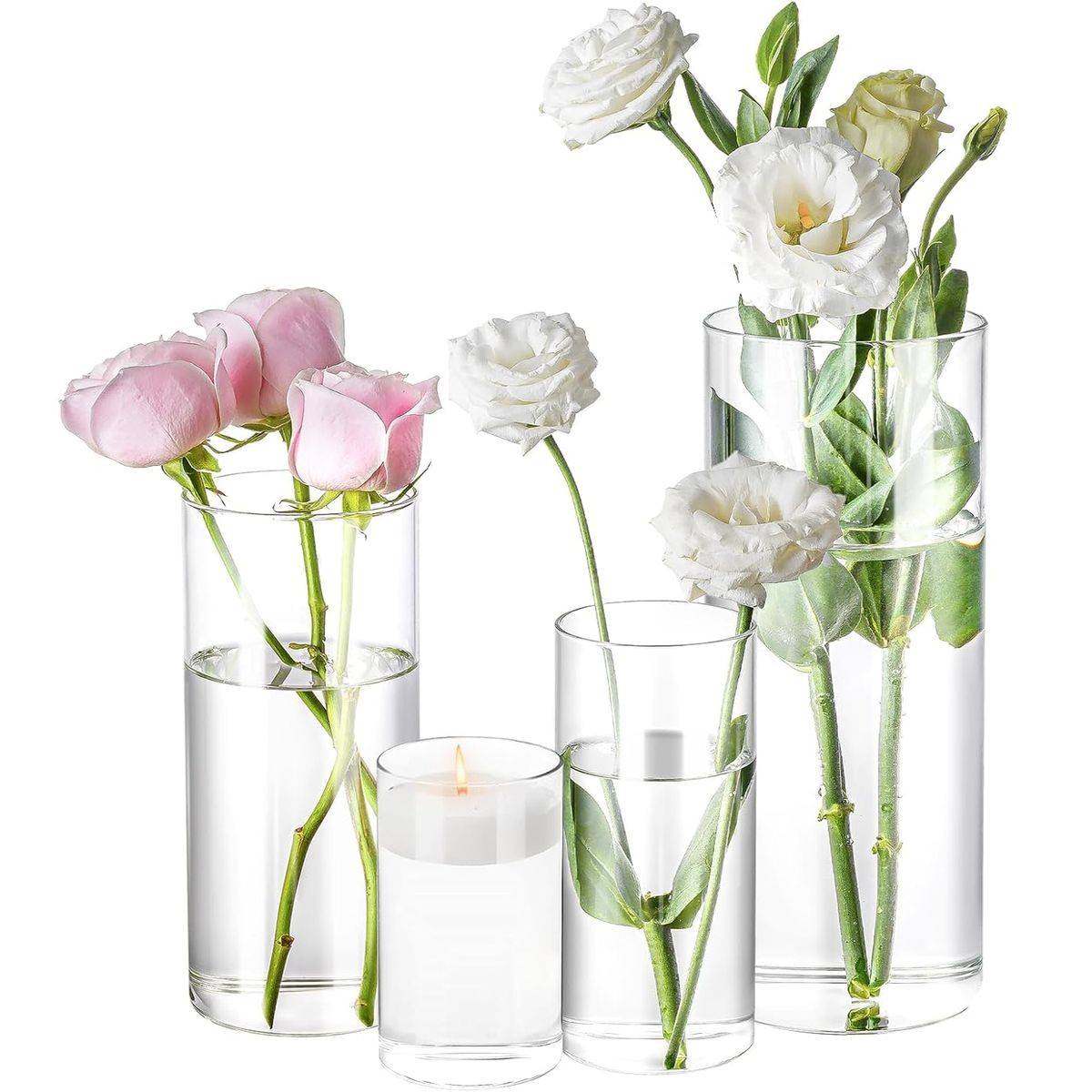 4-Pack Clear Cylindrical Glass Vases | Wedding Decor & Floating Candles | Cart In Mart