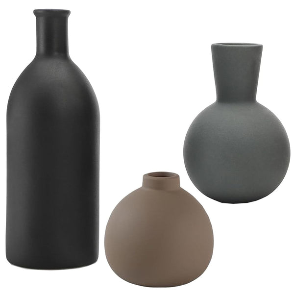 Cart In Mart 3-Piece Rustic Vase Set Decorative Ceramic Vases for Pampas Dried Flowers