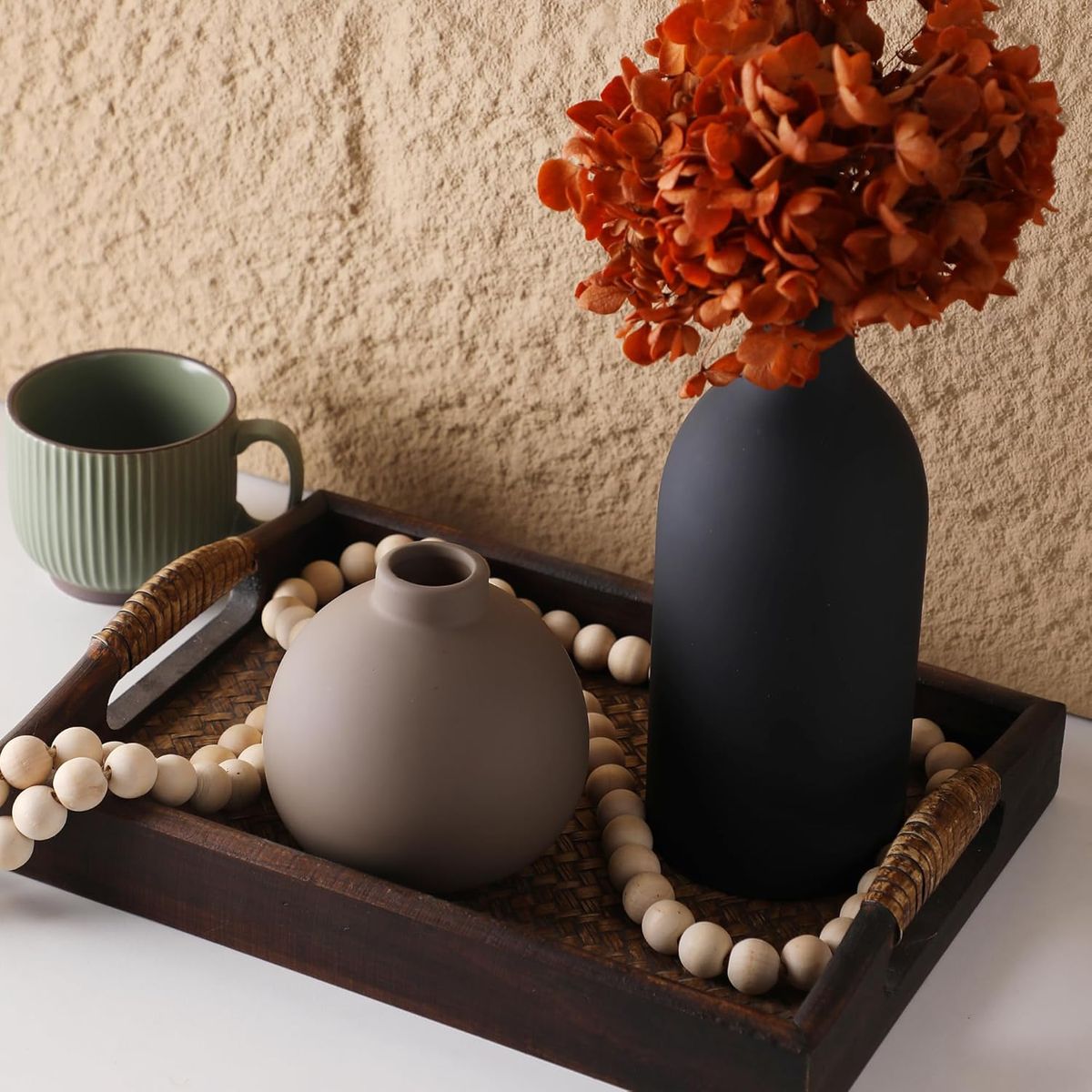 Cart In Mart 3-Piece Rustic Vase Set Decorative Ceramic Vases for Pampas Dried Flowers
