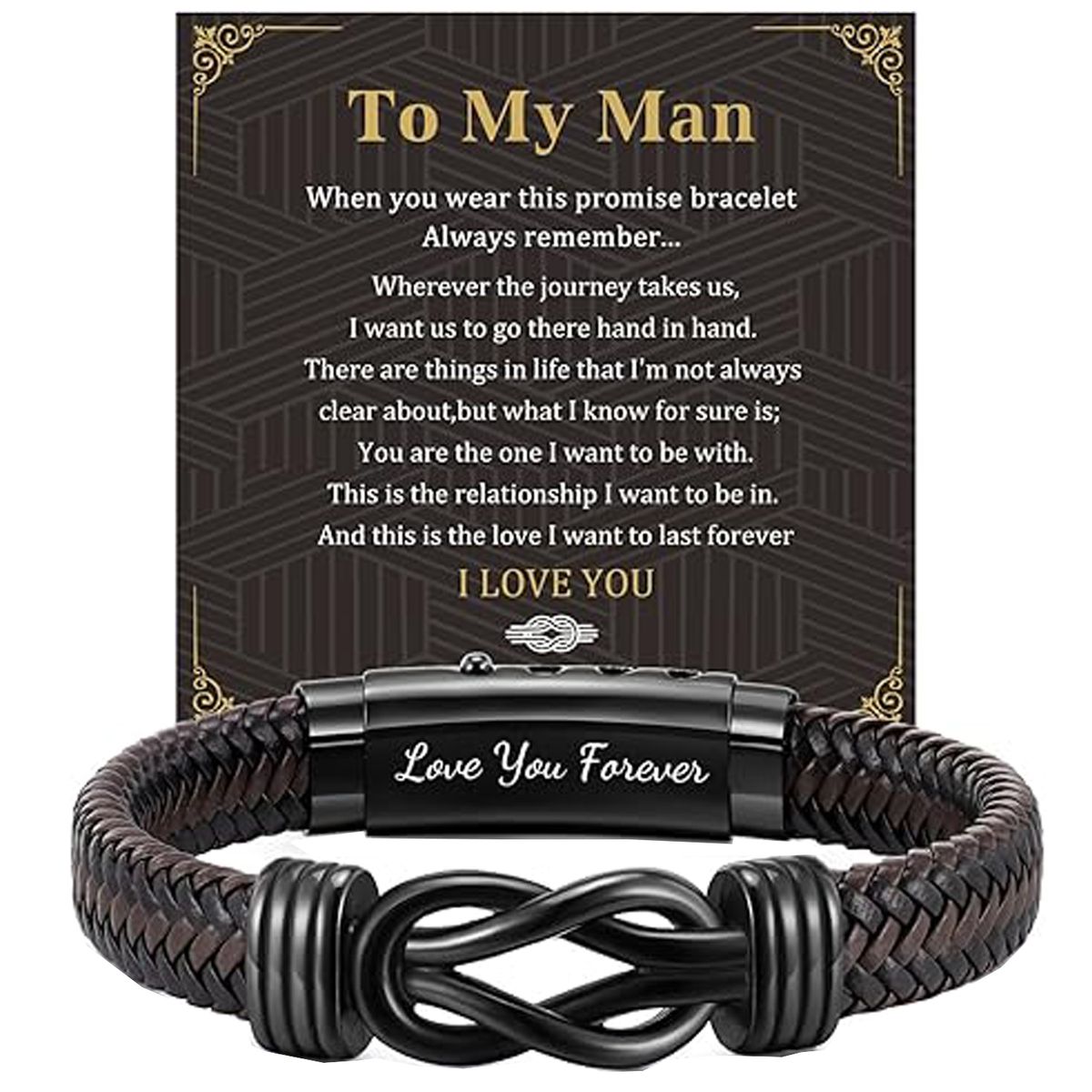 Cart In Mart Men's Leather Bracelet Magnetic Lock Love You Forever Romantic Gift for Him