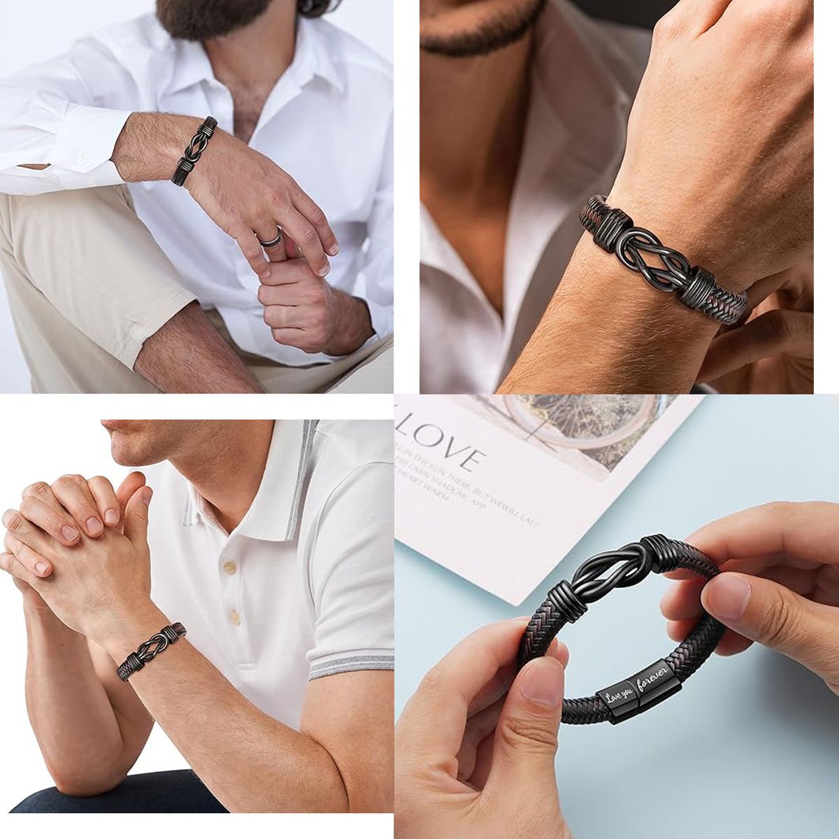 Cart In Mart Men's Leather Bracelet Magnetic Lock Love You Forever Romantic Gift for Him