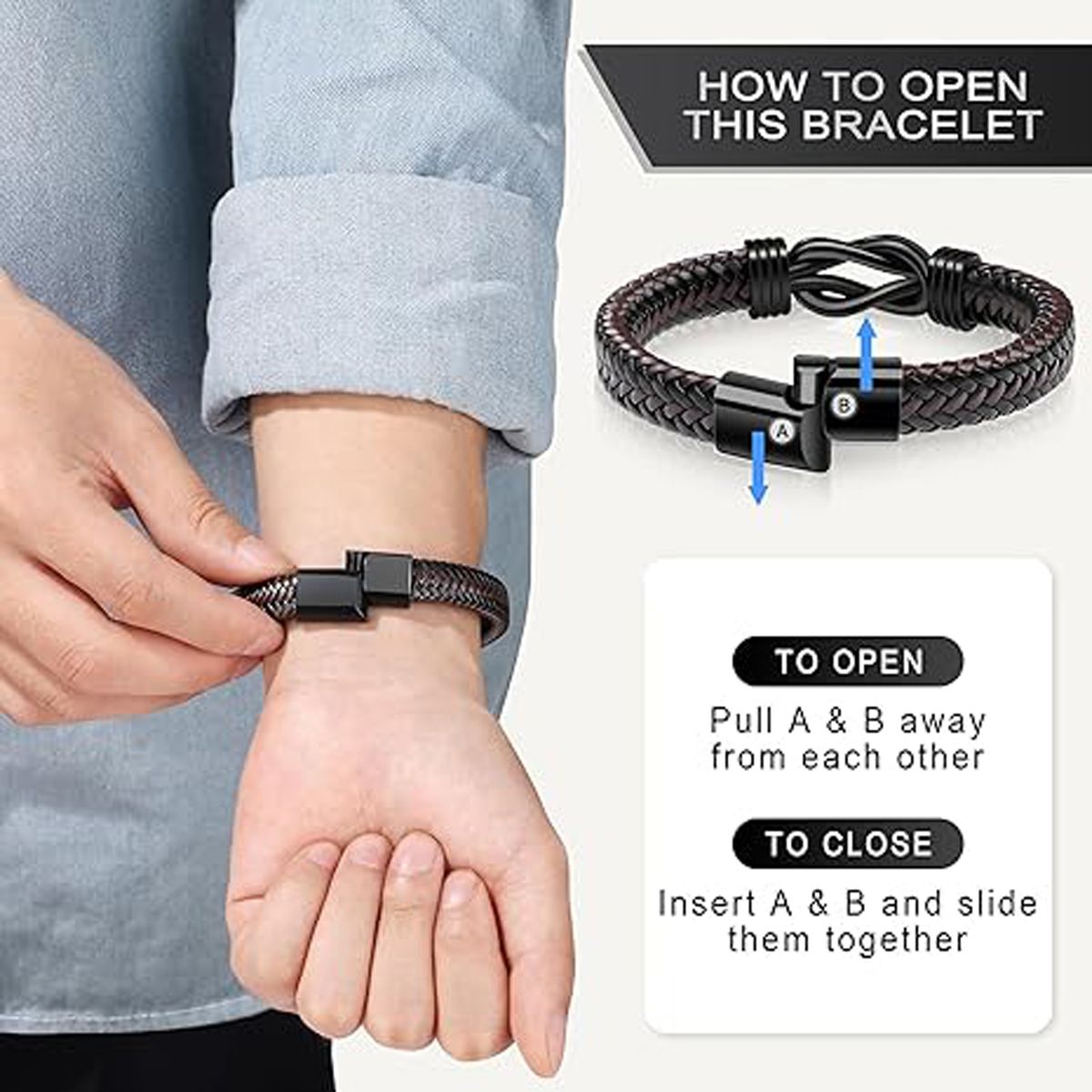 Cart In Mart Men's Leather Bracelet Magnetic Lock Love You Forever Romantic Gift for Him