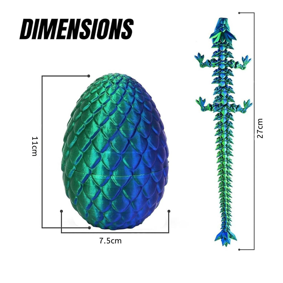Cart In Mart 3D Printed Dragon Egg - Articulated Crystal Dragon Inside Fantasy Fidget Toy - Green, Blue
