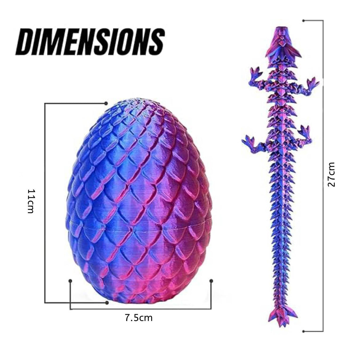 Cart In Mart 3D Printed Dragon Egg - Articulated Crystal Dragon Inside Fantasy Fidget Toy - Purple, Blue
