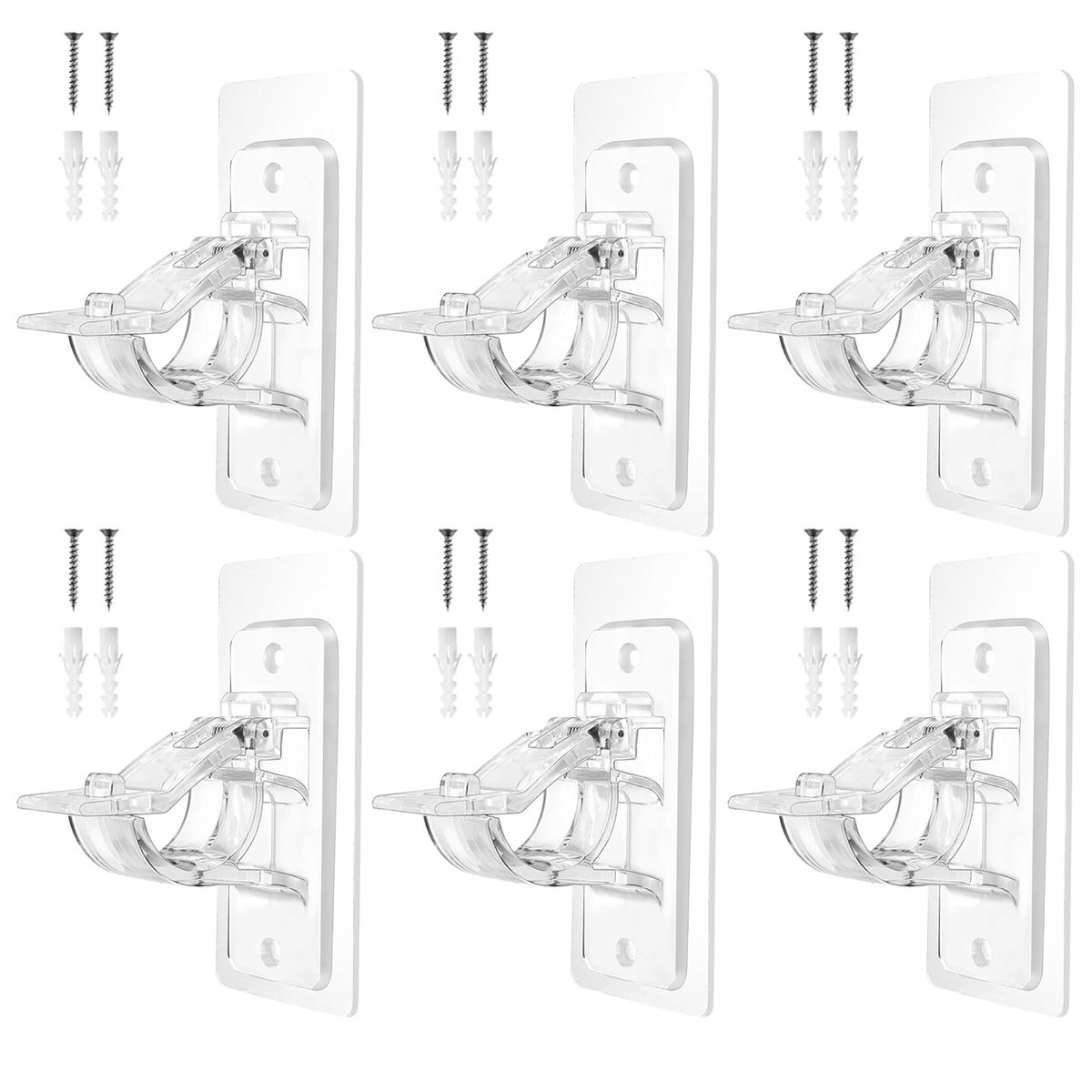 Cart In Mart 6Pack Adhesive Curtain Rod Holders No Drilling Nail-Free Adjustable Hooks