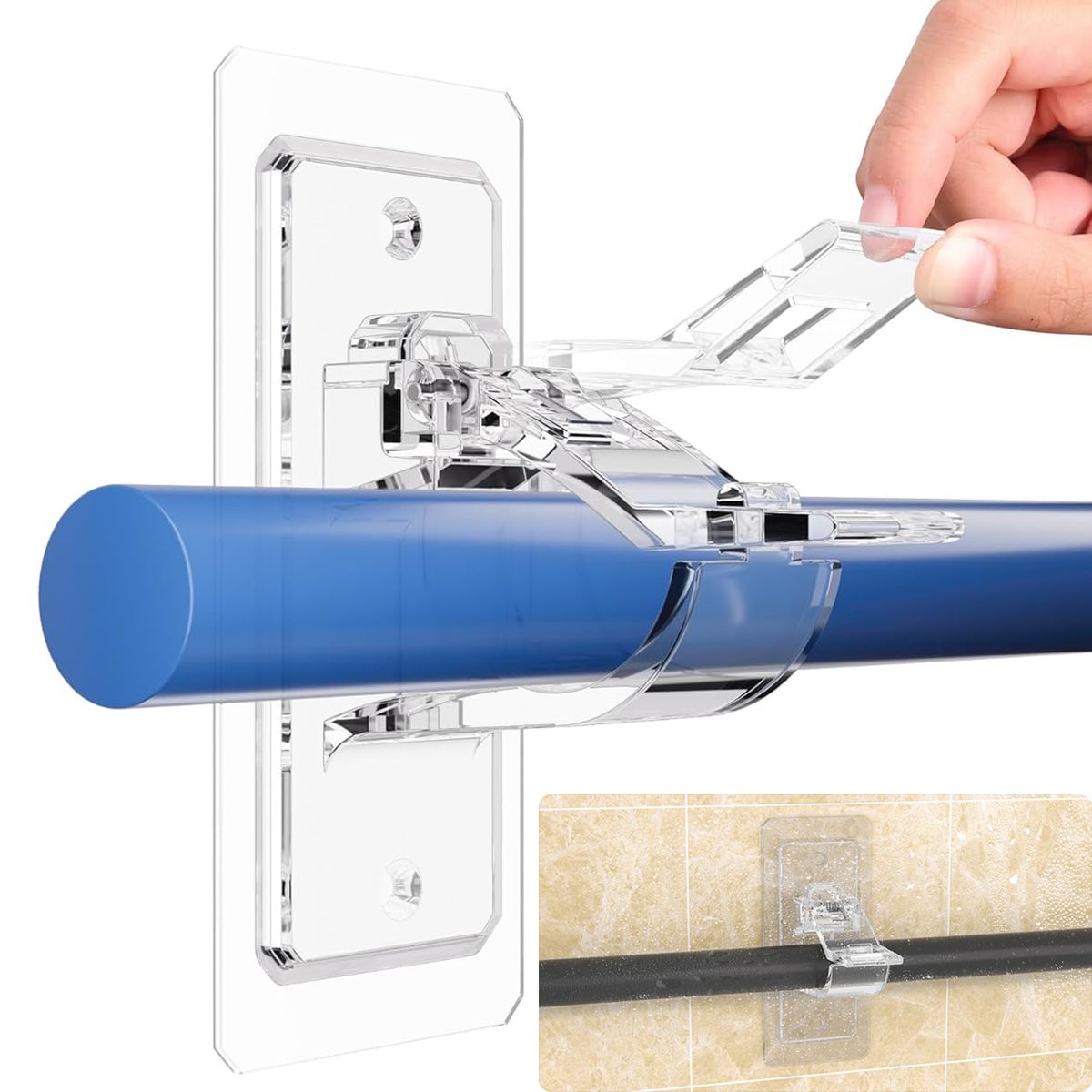 Cart In Mart 6Pack Adhesive Curtain Rod Holders No Drilling Nail-Free Adjustable Hooks