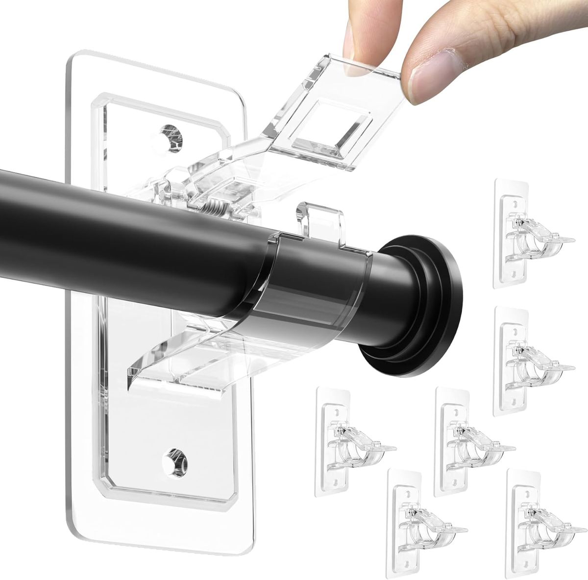 Cart In Mart 6Pack Adhesive Curtain Rod Holders No Drilling Nail-Free Adjustable Hooks