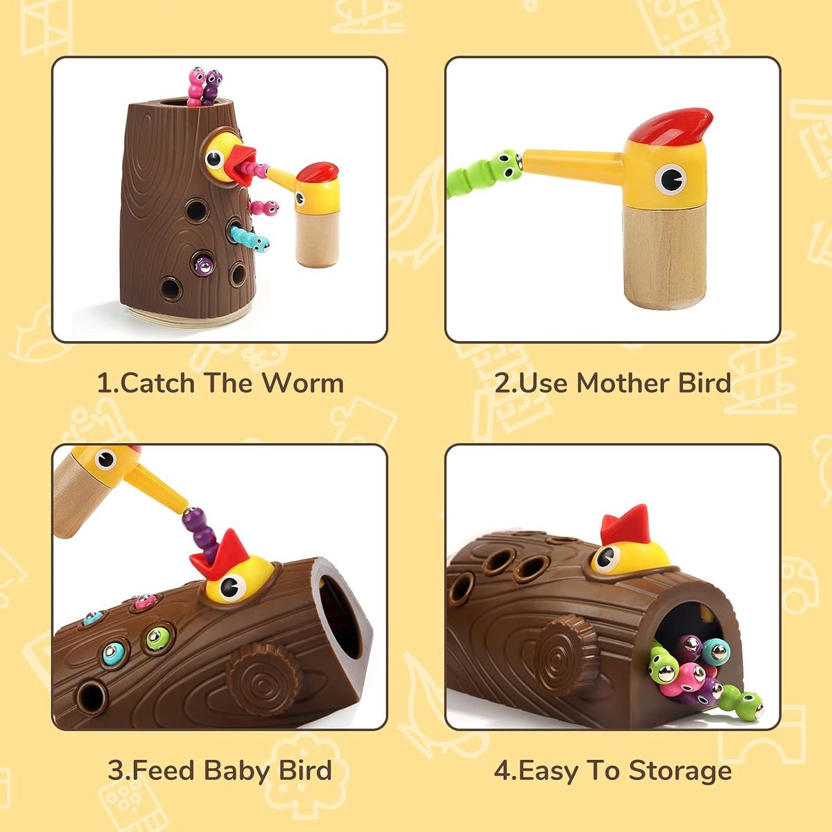 Cart In Mart Montessori Toys 2-4 Year Old Magnetic Bird Feeding Game Learning Fine Motor