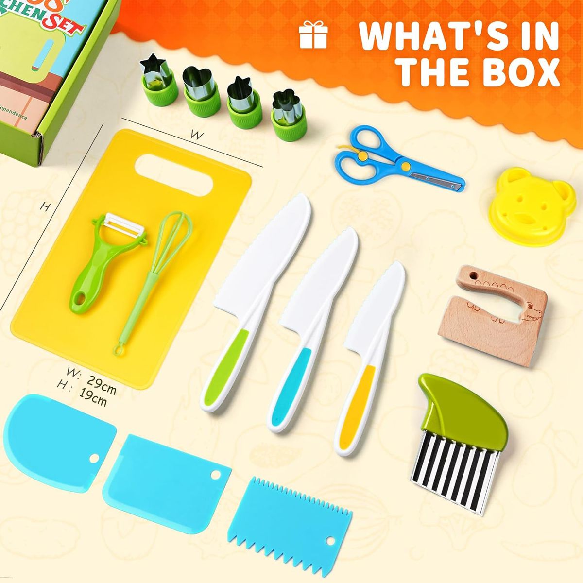 Cart In Mart 17 piece Kids Cooking Set Montessori Kitchen Toys Safe Knives Cutting Board