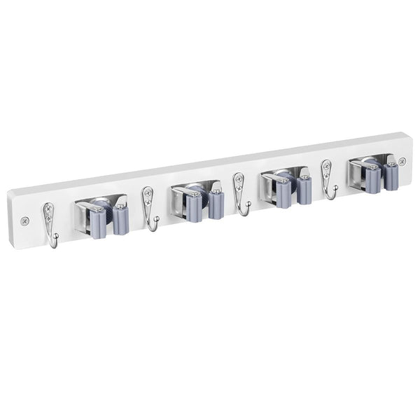 Cart In Mart Wall Mount Heavy Duty Mop Broom Organiser - Rubber Slots & Hooks