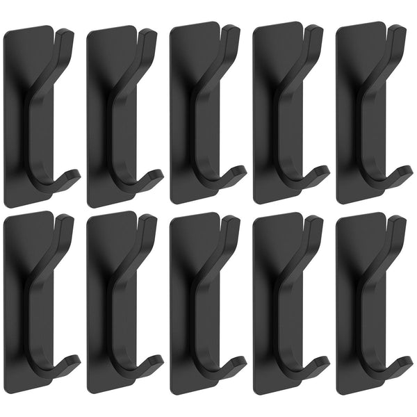 Cart In Mart Heavy Duty Metal Self-Adhesive Wall Hooks Stick On Door & Wall Hanger - Black - 10 Pack
