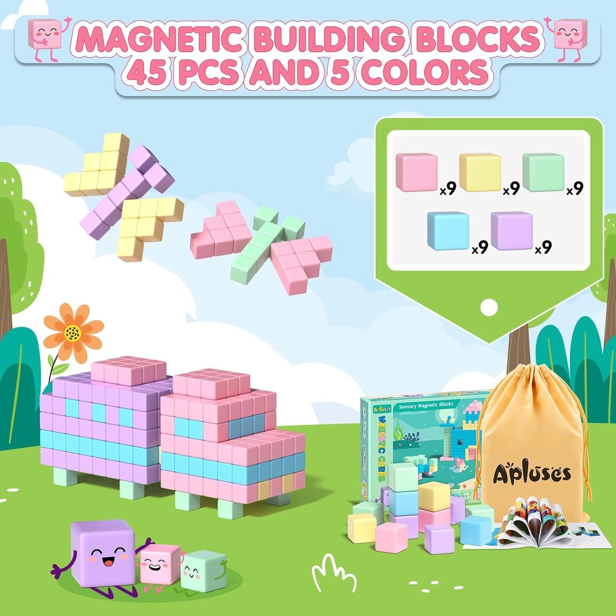 Cart In Mart 45-piece Magnetic Blocks STEM Magnet Building Cubes for Kids Toddler Learning