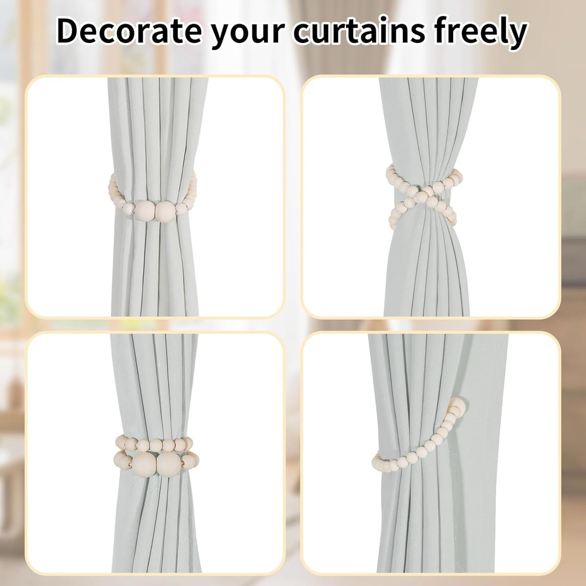 Cart In Mart 2Pack Wooden Bead Magnetic Curtain Tiebacks Curtain Holdbacks Strong Magnet