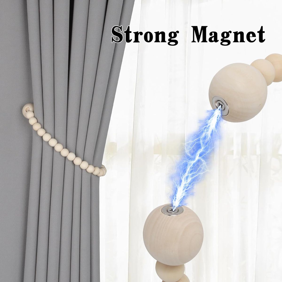 Cart In Mart 2Pack Wooden Bead Magnetic Curtain Tiebacks Curtain Holdbacks Strong Magnet