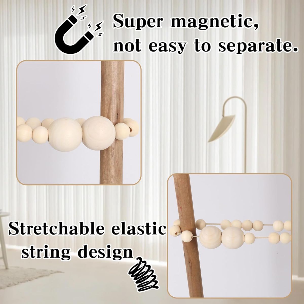 Cart In Mart 2Pack Wooden Bead Magnetic Curtain Tiebacks Curtain Holdbacks Strong Magnet